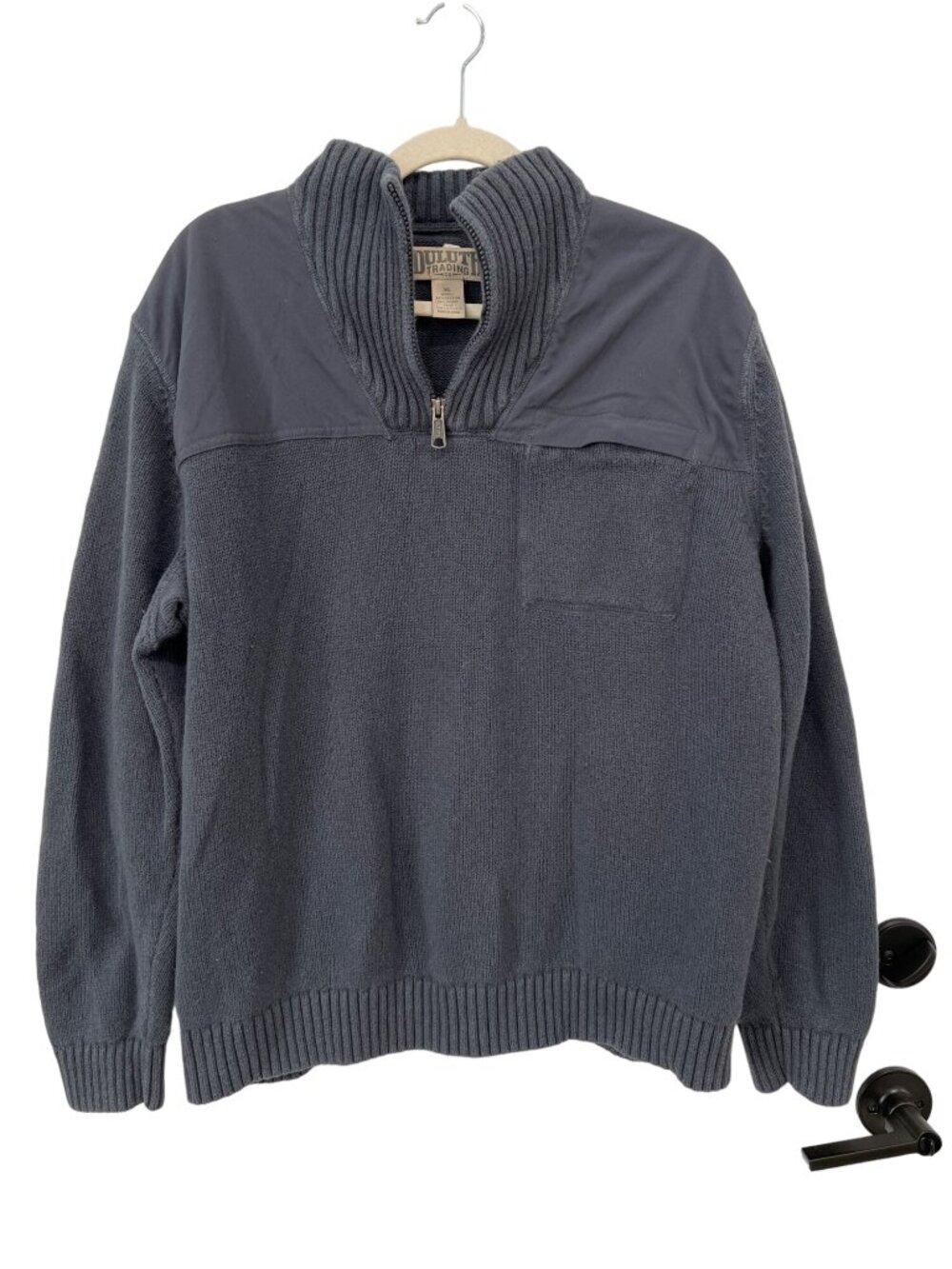 Duluth Trading Sweater Mens XL Quarter Zip Henley Wool Blend Blue Cozy Outdoor